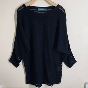 Alice + Olivia Semi Sheer Textured Knit Top Black size xs